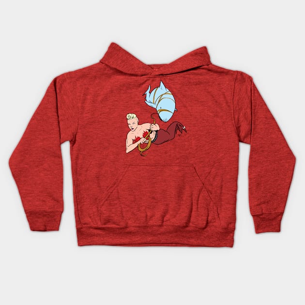 Shark Hunter Mermaid Kids Hoodie by Victor Maristane